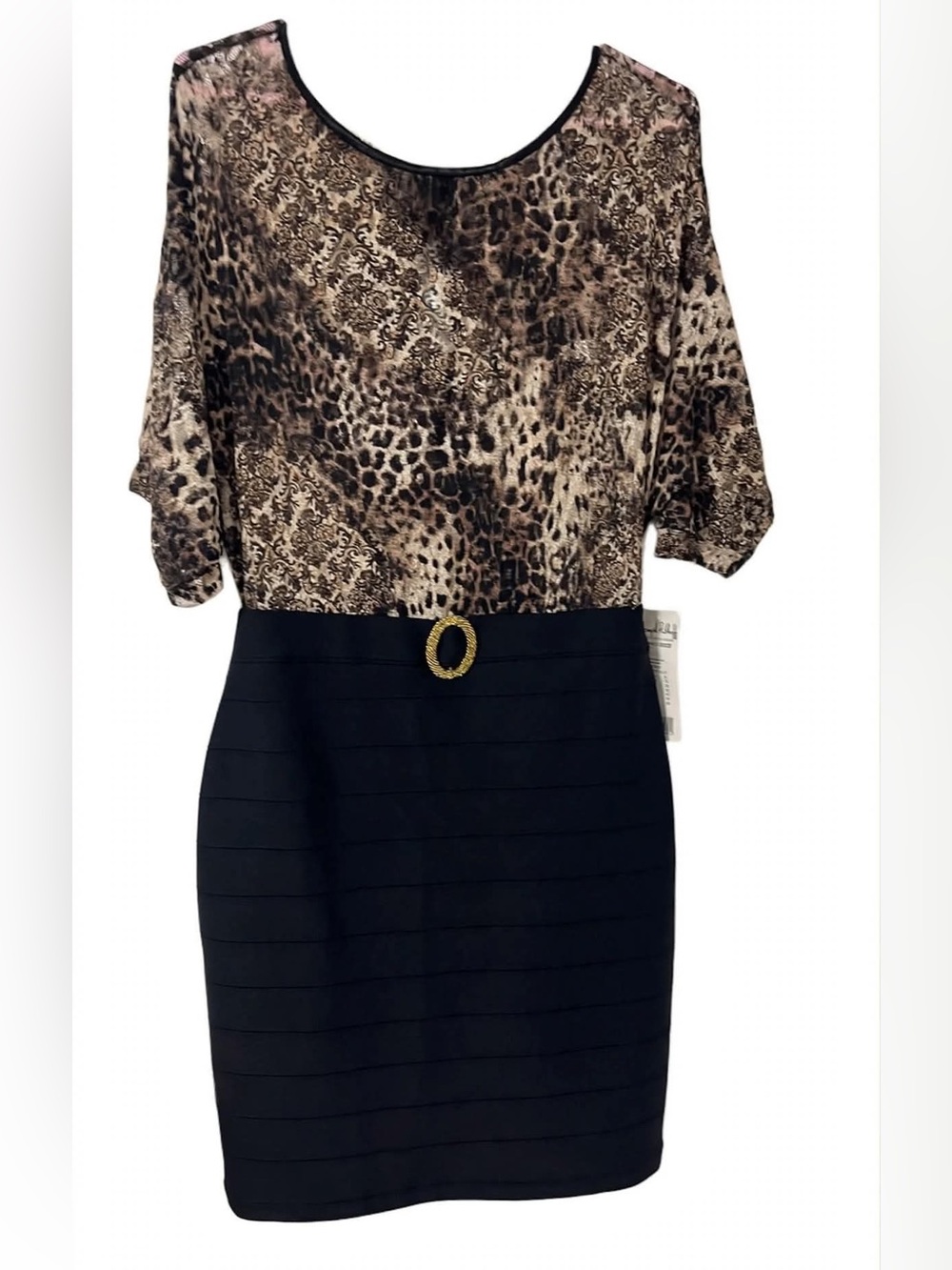 NWT Joseph Ribkoff Size 8 Leopard Lace Top Bandage Dress 05029 Brown Black